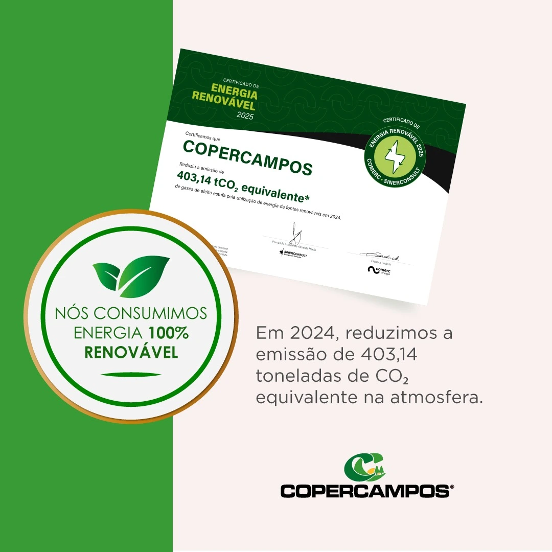 Copercampos recebe certificado por consumo de energia renovável no mercado livre