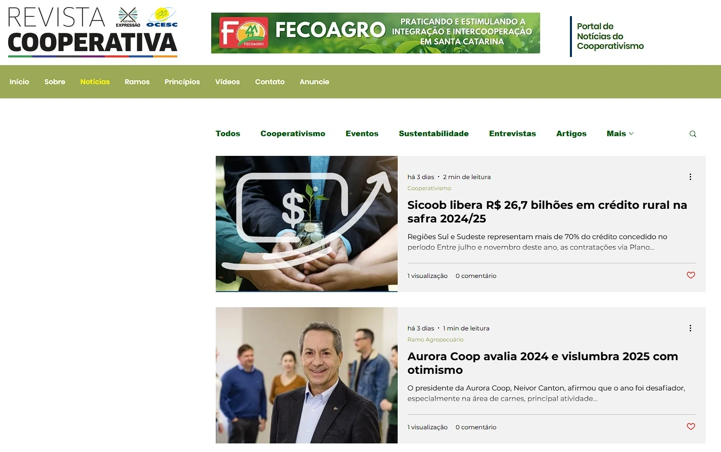 Portal de notícias do cooperativismo será lançado em janeiro